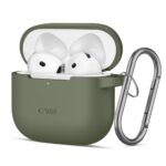 Olive žalias dėklas Apple Airpods 4 Tech-Protect Silicone Hook su metaliniu karabinu