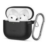 Juodas dėklas Apple Airpods 4 Tech-Protect Silicone Hook su metaliniu kabliu