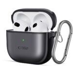 Juodas matinis dėklas Apple Airpods 4 su prisegamu metaliniu karabinu TECH-PROTECT MAGMAT