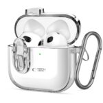 Skaidrus dėklas Apple Airpods 4 Tech-Protect Slim Hook su metaliniu kabliu ir matomais ausinėmis