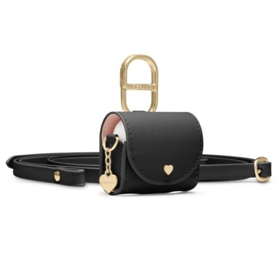 Juodas dėklas Apple Airpdos 4 SPIGEN CYRILL MINI BAG su auksinės spalvos detalėmis ir dirželiu