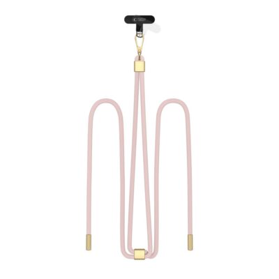 Rožinis-aukisnis dirželis TECH-PROTECT C2S ROPE CROSSBODY STRAP su auksinėmis detalėmis ir tvirtinimu