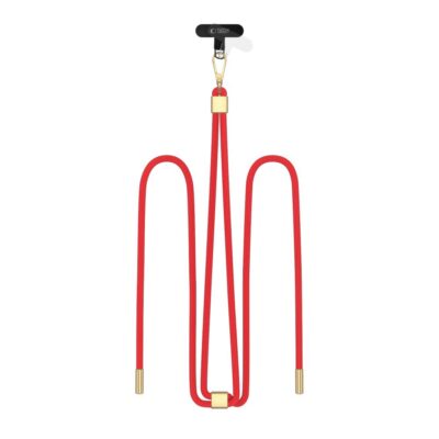 Raudonas-auksinis dirželis TECH-PROTECT C2S ROPE CROSSBODY STRAP su metaliniais auksinio atspalvio detalėmis.