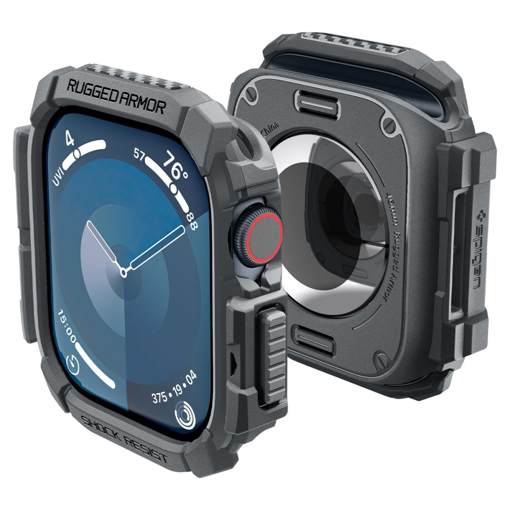 Tamsiai pilkas dėklas Apple Watch 10 46mm Spigen Rugged Armor Tamsiai pilkas dėklas Apple Watch 10 46mm Spigen Rugged Armor su tvirtu korpusu ir apsauga