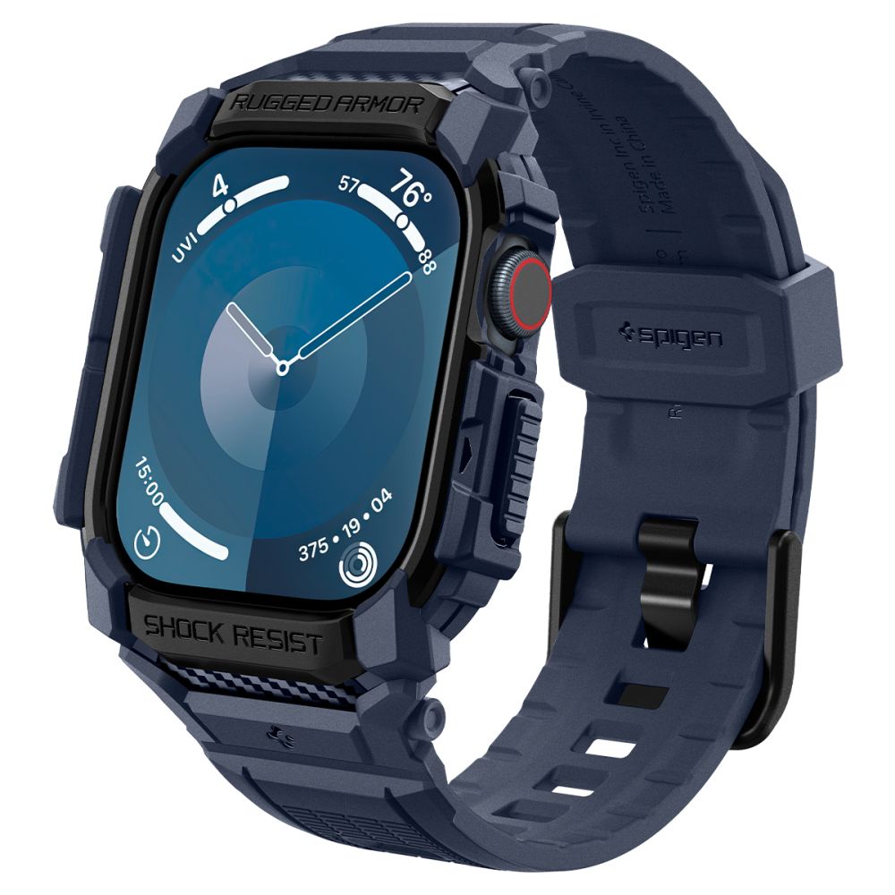 Tamsiai mėlynas dėklas ir apyrankė Apple Watch 10 46mm Spigen Rugged Armor Pro Tamsiai mėlynas dėklas ir apyrankė Apple Watch 10 46mm Spigen Rugged Armor Pro sukurtas su storu profiliu