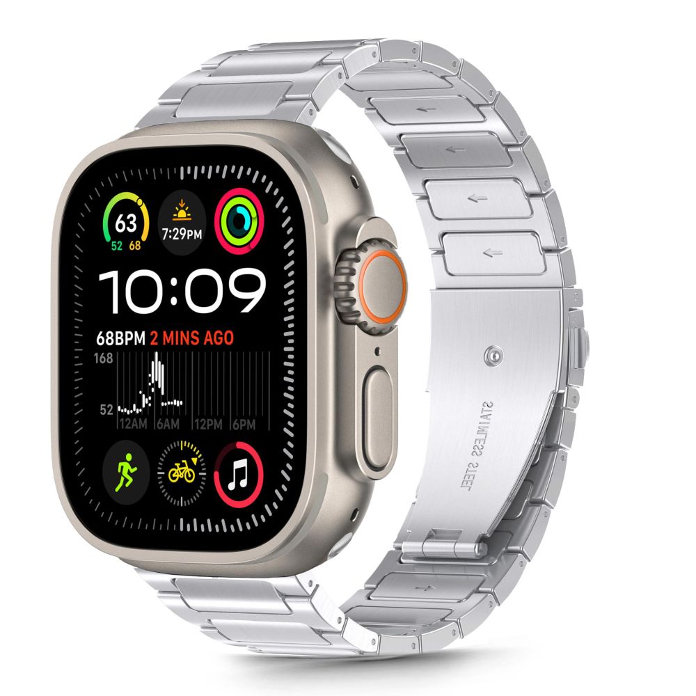 Sidabrinė apyrankė Apple Watch 6 7 8 9 10 SE Ultra 42 44 45 49MM Tech-Protect Stainless Classic Sidabrinė apyrankė Apple Watch 6 7 8 9 10 SE Ultra su metaliniu chromuota paviršiumi