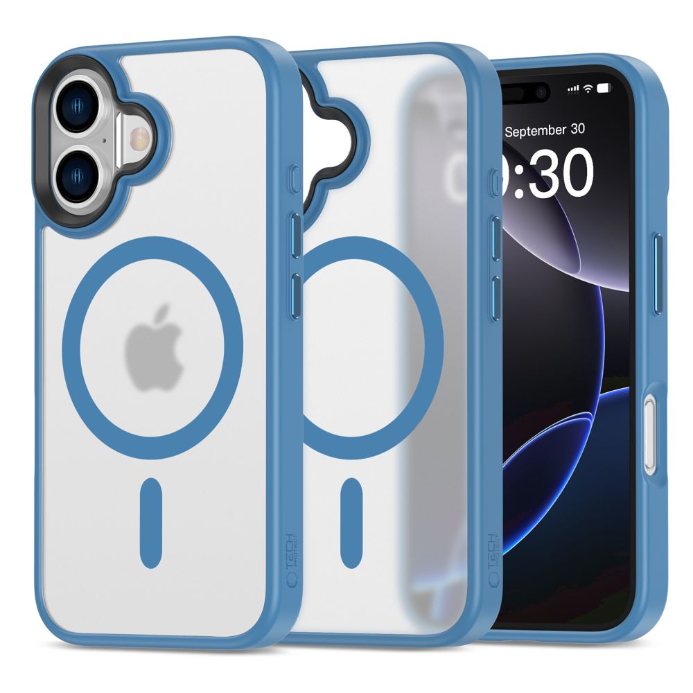 Matinis mėlynas dėklas Apple Iphone 16 Tech-Protect Magmat Magsafe Matinis mėlynas dėklas Apple Iphone 16 Tech-Protect Magmat su mėlyna rėmeliu ir skaidriu viduriu