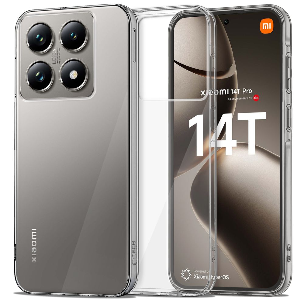 Skaidrus dėklas Xiaomi 14T Tech-Protect FlexAir Hybrid skaidrus dekla xiaomi 14t tech-protect flexair hybrid telefone su vaizdu is priekio ir galo