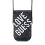 Juodas telefono krepšys Guess PU 4G Big Love Logo su dideliais baltais raidėmis ant priekio