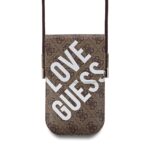 Rudas telefono krepšys Guess PU 4G Big Love Logo Phone Bag su dideliu baltu užrašu Love Guess