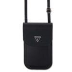 Juodas telefono krepšys Guess PU Grained Triangle Logo su reguliuojamu dirželiu