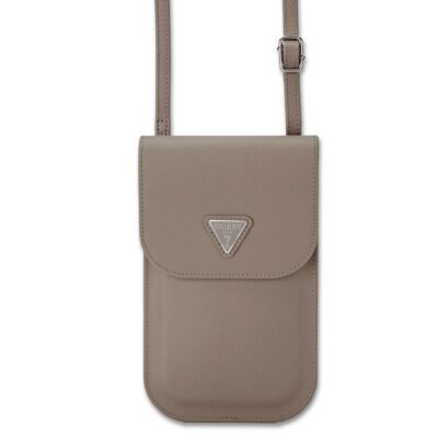 Rudas telefono krepšys Guess PU Grained Triangle Logo Phone Bag su trikampiu logotipu