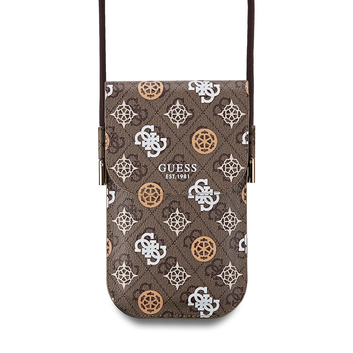 Rudas telefono krepšys Guess PU 4G Peony rudas telefono krepsys Guess PU 4G Peony multicolor su spauda