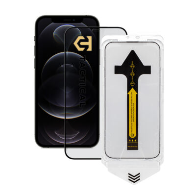 Apsauginis ekrano stikliukas Apple iPhone 12 Pro Max Tactical Impact Barrier for Rookies prie telefono ekrano juodos spalvos