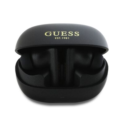 Juodos ausinės Guess Capsule ANC TWS su įkrovimo dėklu ir paauksuotu logotipu