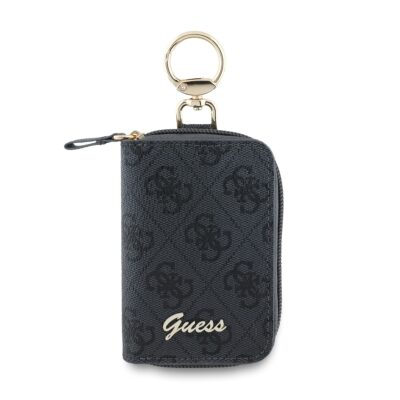 Juodas raktų pakabukas Guess PU 4G Script Logo Key Pouch su metaline grandinėle
