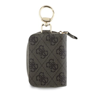 Rudas raktų pakabukas Guess PU 4G Script Logo Key Pouch su metaliniu kilputės laikikliu