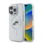 Skaidrus dėklas telefonui Apple Iphone 16 Pro Max su Karl Lagerfeld logotipu ir metaliniu rėmeliu prie kameros