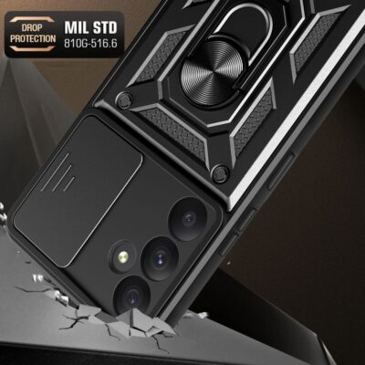 Juodas dėklas Samsung Galaxy S24 FE Tech-Protect Camshield Pro su kameros apsauga ir elegantišku juodos spalvos dizainu