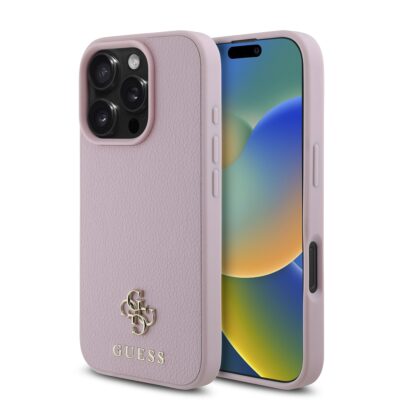 Rausvas dėklas Apple Iphone 16 Pro Max Guess PU su metaliniu logotipu