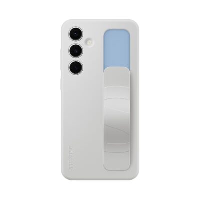 Pilkas originalus dėklas EF-GS721CJE Standing Grip Cover telefonui Samsung Galaxy S24 FE su integruotu laikikliu