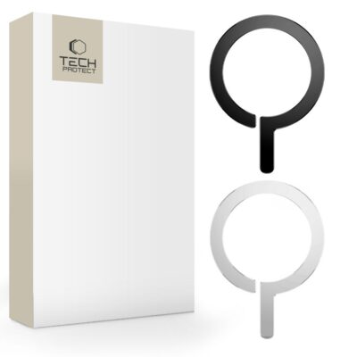 Juodas sidabrinis magnetinis žiedas TECH-PROTECT metalring magsafe universal magnetic ring 2-pack su dėžute