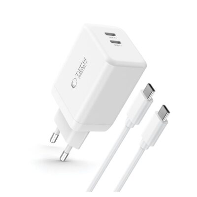 Baltas buitinis pakrovėjas TECH-PROTECT NC45W-GAN su dviem USB-C įvestimis