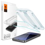 Skaidrus apsauginis stikliukas Samsung Galaxy S24 FE Spigen Glas Tr Ez Fit komplektas su 2 stikliukais ir laikikliu