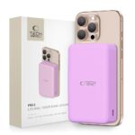 Lilac TECH-PROTECT PB12 LIFEMAG MAGSAFE 20000MAH išorinė baterija ant auksinio telefono