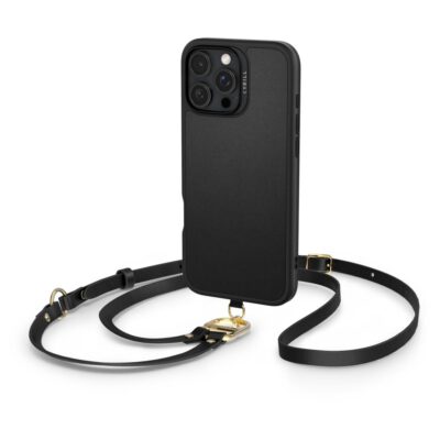 Juodas dėklas Apple iPhone 16 Pro Spigen Cyrill Kajuk Classic Charm Magsafe su ilgu dirželiu