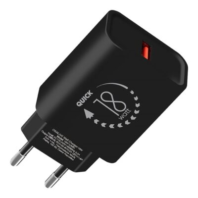 Juodas buitinis pakrovėjas OBAL ME Wall Charger USB A 18W su raudonos spalvos USB prievadu