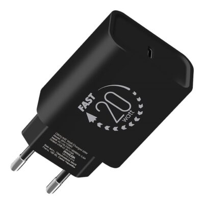 Juodas buitinis pakrovėjas OBAL:ME Wall Charger USB-C 20W greituoju režimu