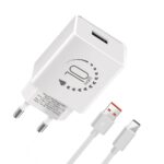 Baltas buitinis pakrovėjas OBAL ME su USB-A 10W ir USB-A į USB-C kabeliu 1 metro ilgio