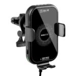 Juodas telefono laikiklis su bevieliu pakroveju OBAL ME GravCharger Wireless Charging Car Holder 15W