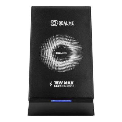 Juodas belaidis pakrovėjas OBAL ME StandCharger Wireless Charging Stand 15W su dviguba ritė ir greitu įkrovimu