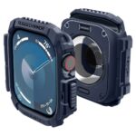 Tamsiai mėlynas dėklas Apple Watch 10 46mm modelio Spigen Rugged Armor su guma ir apsauga