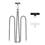 pilkas-sidabrinis dirzelis tech-protect c7s rope crossbody strap su metalo detalemis ir du papildomi laikikliai