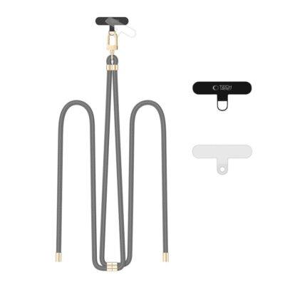 Pilkas-auksinis dirželis TECH-PROTECT C7S ROPE CROSSBODY STRAP su metalinėmis detalėmis ir dviem tvirtinimo elementais