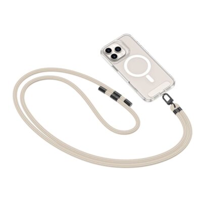 Taupe-juodas dirželis TECH-PROTECT C7S ROPE CROSSBODY STRAP su tvirtu tvirtu pynimu ir juodomis detalėmis