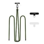 Žalias-juodas dirželis TECH-PROTECT C7S ROPE CROSSBODY STRAP su virvelės formos dizainu ir metaliniu užsegimu