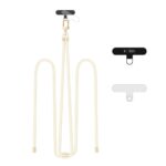 Beige-auksinis dirželis TECH-PROTECT C7S ROPE CROSSBODY STRAP su auksiniais metaliniais elementais ir baltu virvės stiliumi