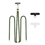 Žalias-auksinis dirželis TECH-PROTECT C7S ROPE CROSSBODY STRAP su tamsiai žaliu virvės stiliumi ir auksinės spalvos priedais