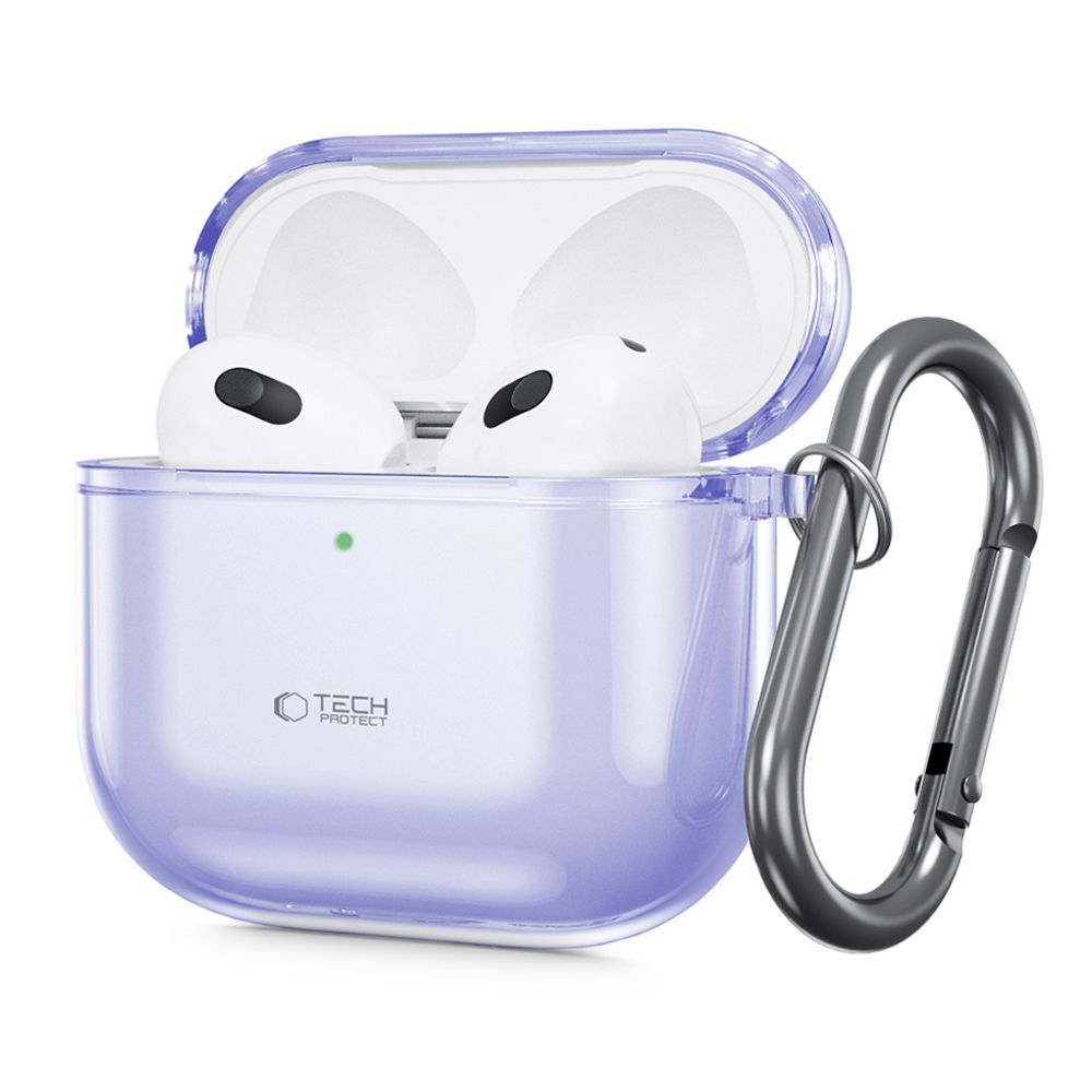 Violetinis dėklas Apple Airpods 4 Tech-Protect FlexAir Violetinis dėklas Apple Airpods 4 Tech-Protect FlexAir su metaliniu karabinu
