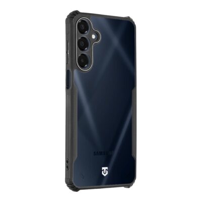 Skaidrus-juodas dėklas Tactical Quantum Stealth telefonui Samsung Galaxy A16 5G su matiniu permatomu nugarėlės segmentu ir juodu rėmu
