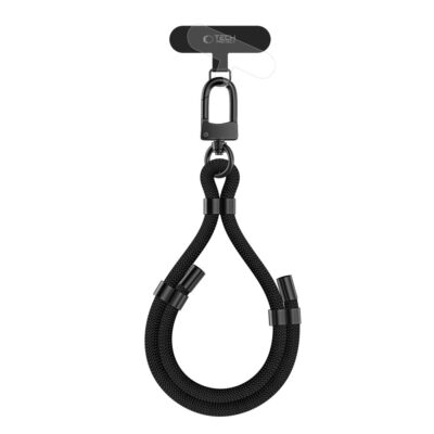 Juodas dirželis TECH-PROTECT C4S ROPE WRIST STRAP su kilpa ir metaliniu karabinu