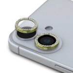Auksinė kameros apsauga Guess Fixed Glliter Protective Lens telefonui Apple iPhone 16 su cirkonio akmenukais