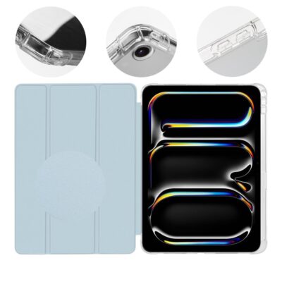 Sviesiai melynas deklas iPad Pro 11 su permatoma apsauga ir dangteliu