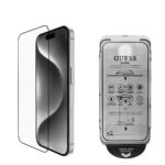 apsauginis ekrano stikliukas apple iphone 16 guess screen protector 2.5d prie telefono ekrano ir jo pakuotė