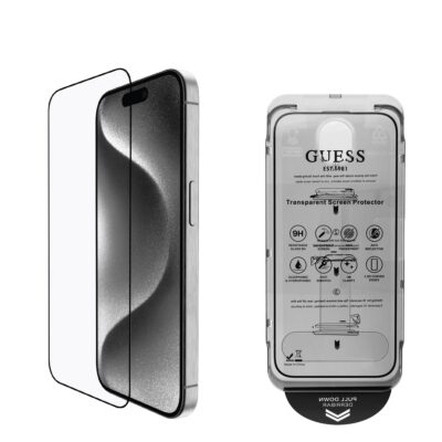 Juodas apsauginis ekrano stikliukas Apple Iphone 16 Pro Guess Screen Protector 2.5D su aiškiu paviršiumi ir apsauga