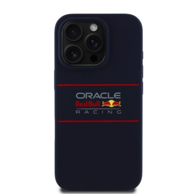 Tamsiai melynas Apple Iphone 15 Pro deklo su Oracle Red Bull Racing horizontaliai isdestytu logotipu